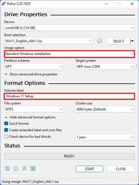 how to install and configure windows on rufus